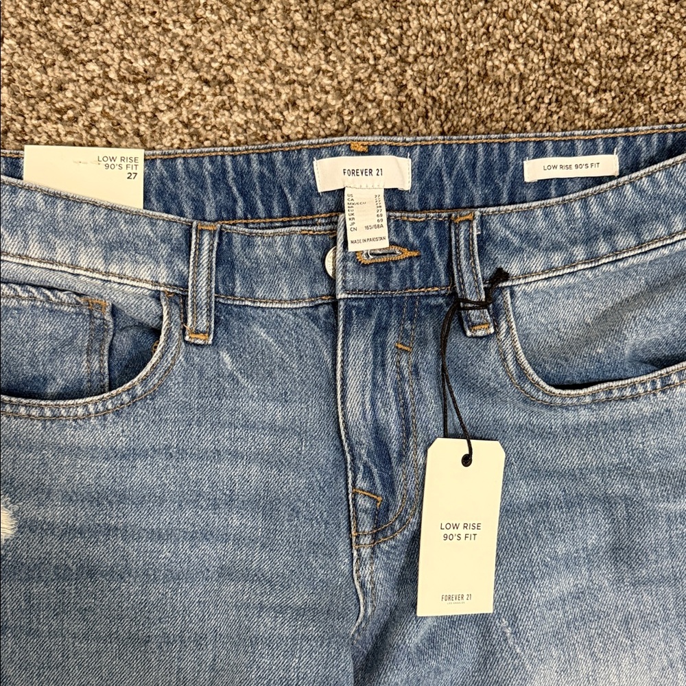 Forever 21 Light Blue Distressed Straight Leg Jeans - Picture 2 of 4